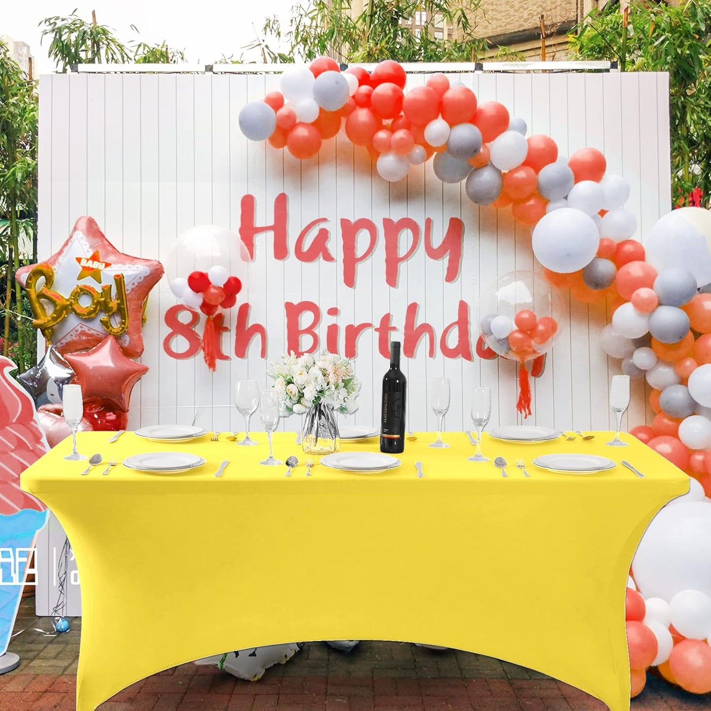 SuperO Waterproof Spandex Table Cover for 6FT Table Universal Fitted Stretch Tablecloth for Party, Banquet, Wedding and Events-Yellow