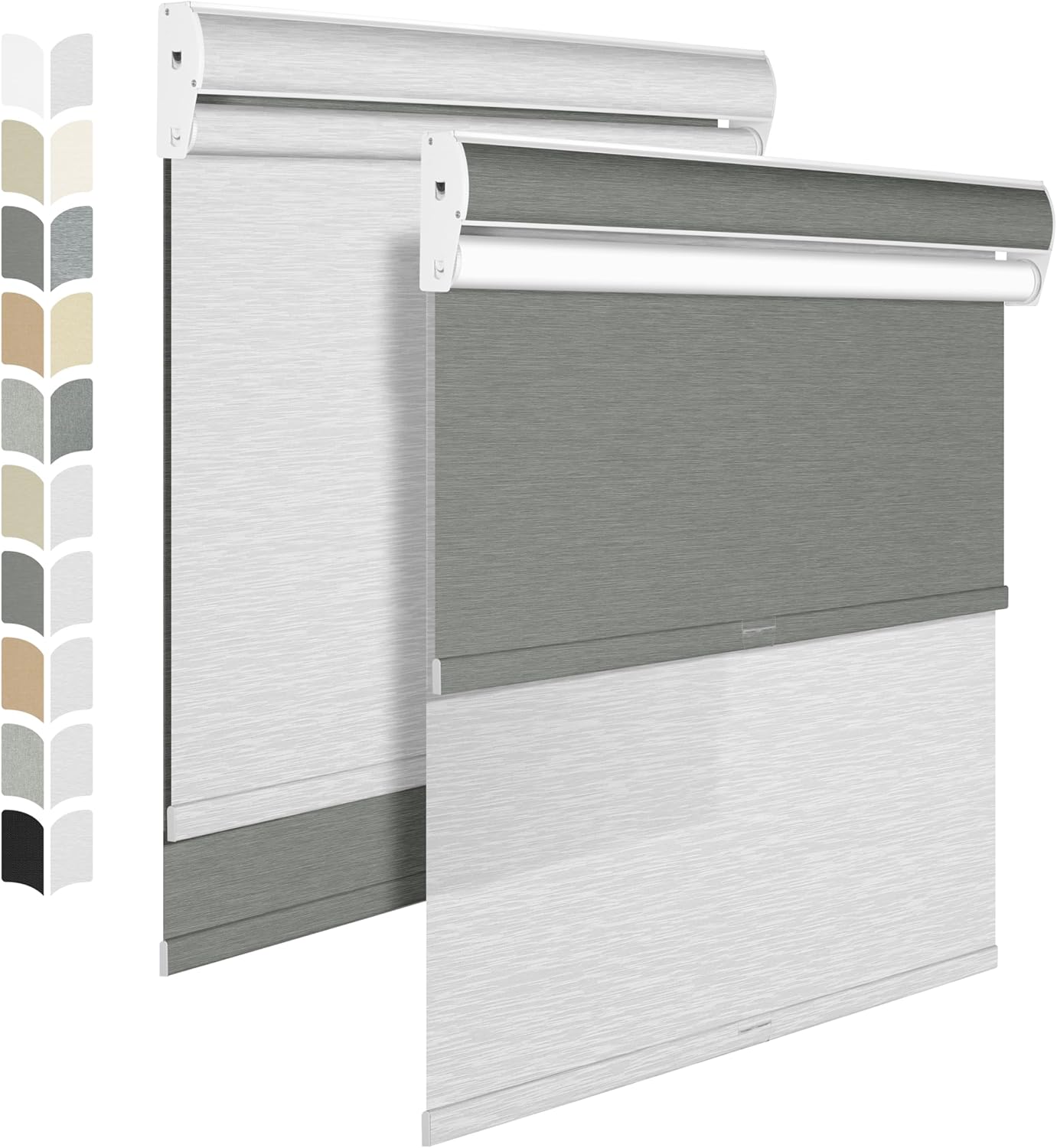 BERISSA Cordless Dual Roller Shades with Cassette Valance,Double Window Shades Blackout and Light Filtering Shades,Day and Night Roller Shades for Home Office Door.Grey and White.Custom Sizes
