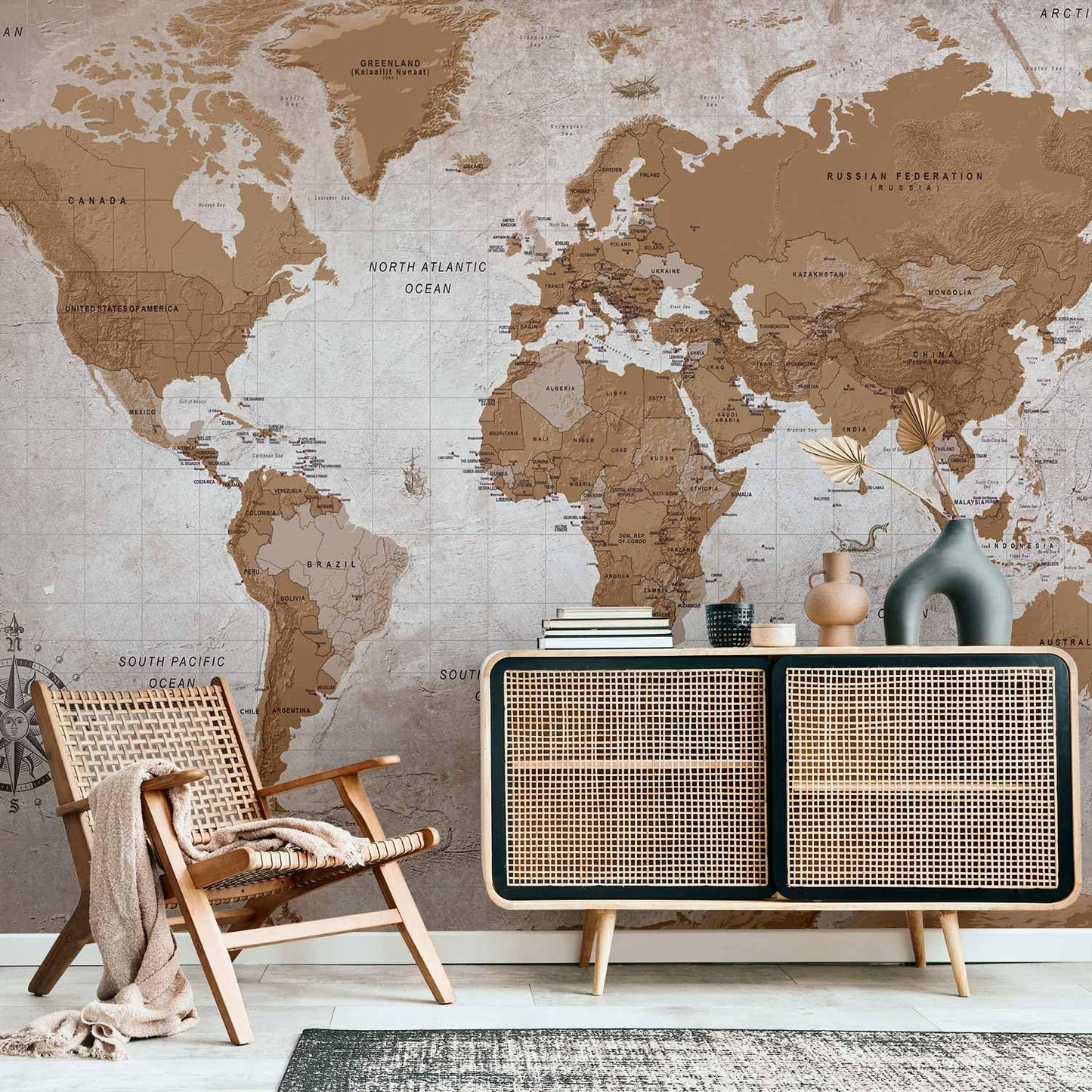 artgeist Wall Mural World Map 116x83 in - XXL Peel and Stick Self-Adhesive Wallpaper Removable Large Sticker Foil Wall Decor Print Picture Image Design Map of The World k-A-0108-a-a