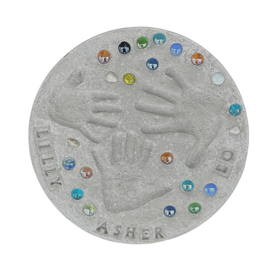 Large DIY Stepping Stone Kit, Handprint Stepping Stone, Mother's Day Gift, Footprint Stepping Stone (14 Inch + Stamp Set)