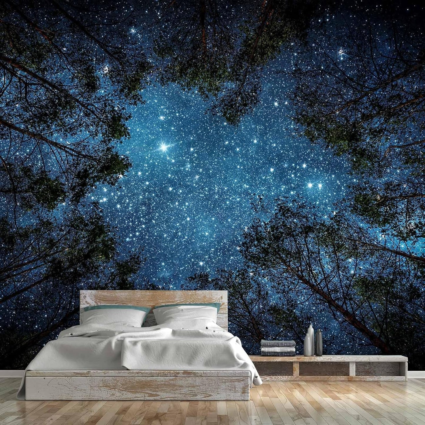 WFBHUA-Forest Starry Wallpaper Mural Night Galaxy Tree Sky Wallpaper for Living Room Bedroom Ceiling(Not Peel and Stick)