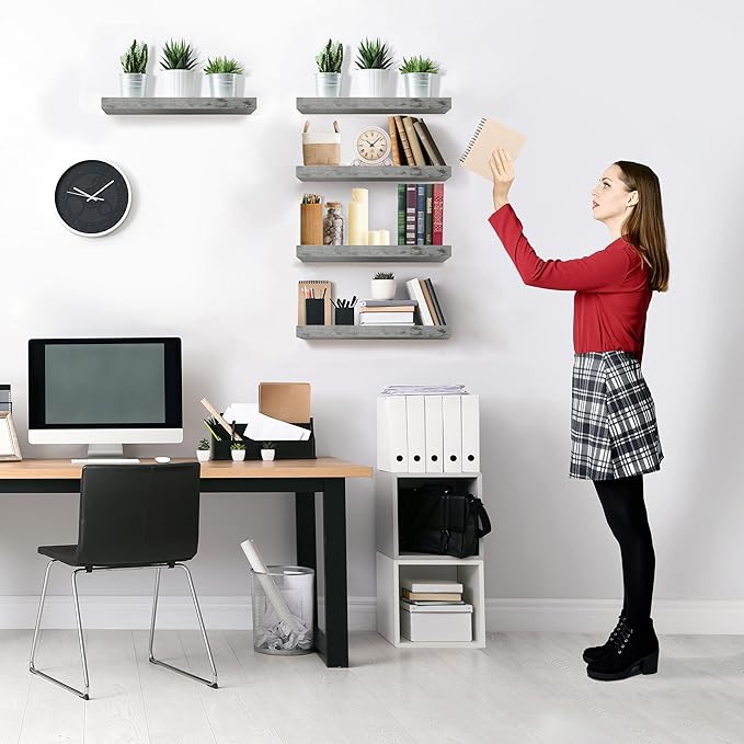 Sorbus Floating Shelves for Wall, Bathroom Shelves Wall Mounted for Kitchen, Bedroom, Living Room, Bathroom Storage, Over Toilet, Hanging Book Shelf for Ｗall Home Decor (Gray, 5 Pack)