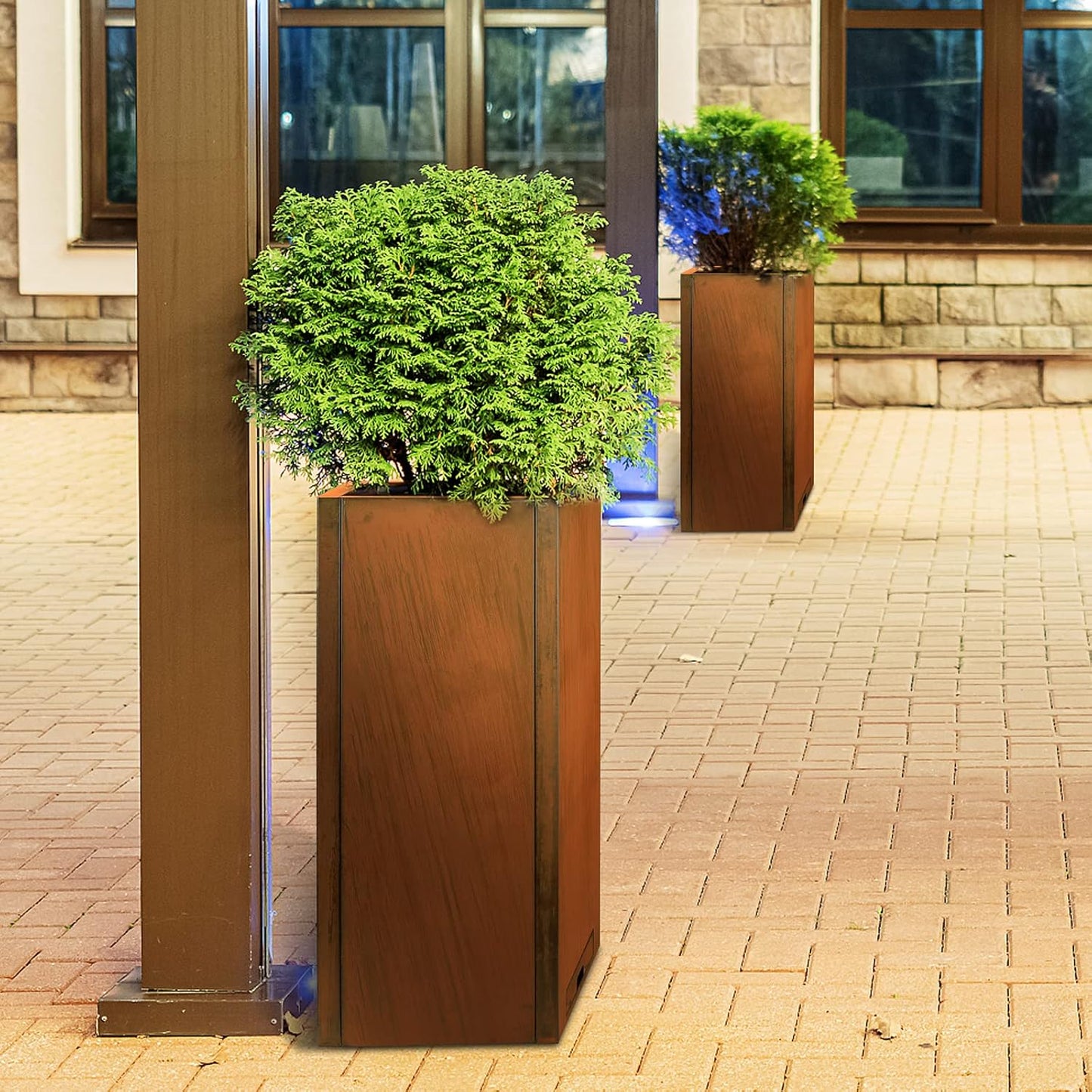 KOL Pre-Rusted Steel 30''H Planter Box, Weathering Steel Planter Box,Rustic Finish Metal Tall Rectangular Plant Pot, Modern Industrial & Residential Outdoor Indoor, 12" L. x 12" W. x 30" H, Rusty.