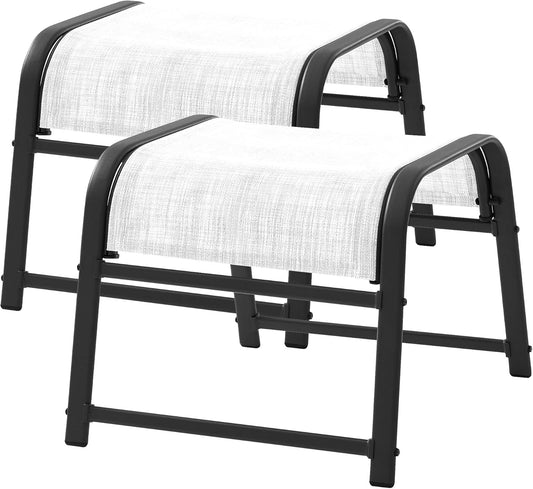 JEAREY All-Weather Outdoor Footstools Patio Ottoman Footrest Set of 2, Ergonomically Designed for Garden, Deck, Yard & Poolside - White