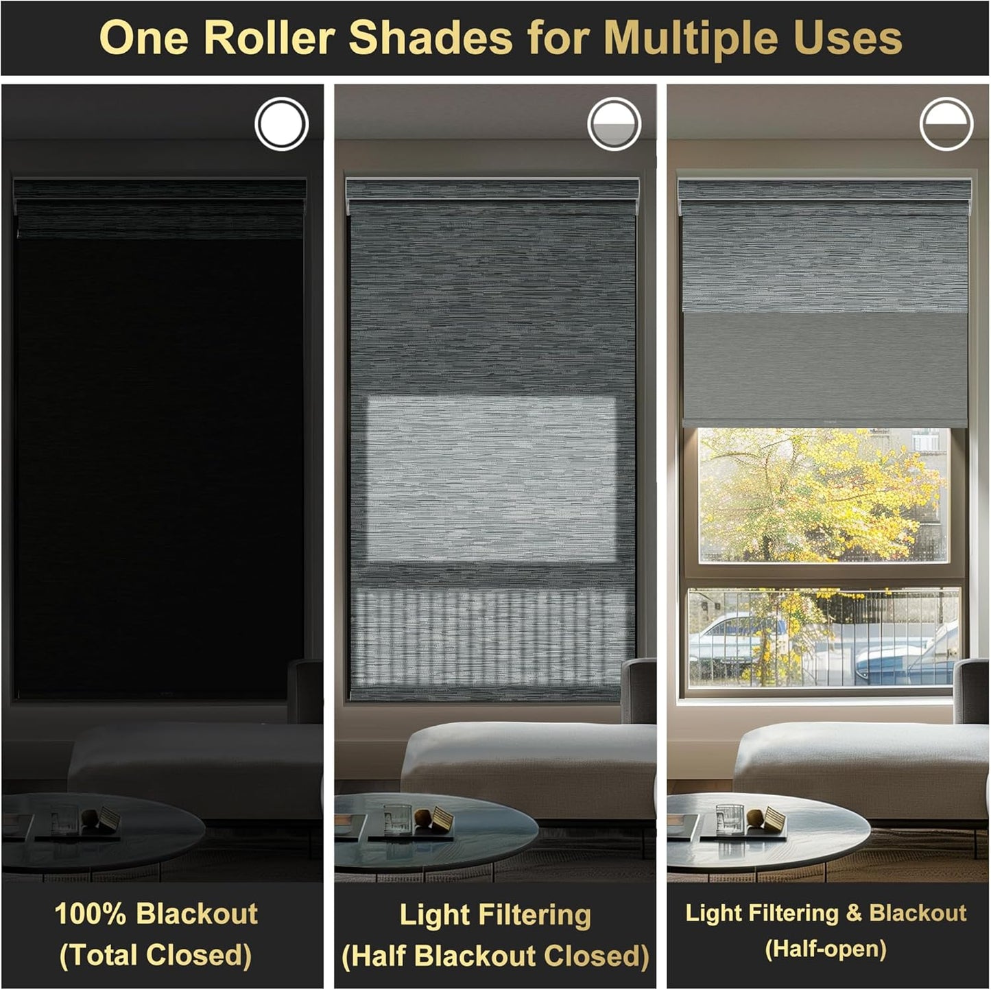 BERISSA Cordless Dual Roller Shades with Cassette Valance, Double Window Shades - Blackout and Light Filtering, Day and Night for Home Office Door. Striped Jacquard Grey. 41 W x 36" H