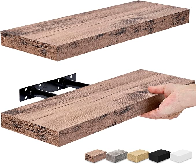 Sorbus Floating Shelves for Wall, Bathroom Shelves Wall Mounted for Kitchen, Bedroom, Bathroom Storage Over Toilet, Hanging Book Shelf for Wall Home Decor Living Room (Mahogany, 2 Pack)