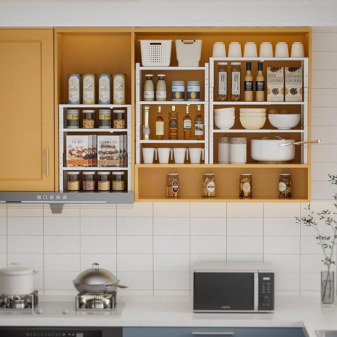 Expandable,Stackable Spice Rack,Seasoning Organizer and Storage,Spices Jar Racks for Cabinet,Countertop, Metal Pantry, Cupboard,Laundry Storages,Heavy Duty(2 PACKS/LARGE/WHITE)