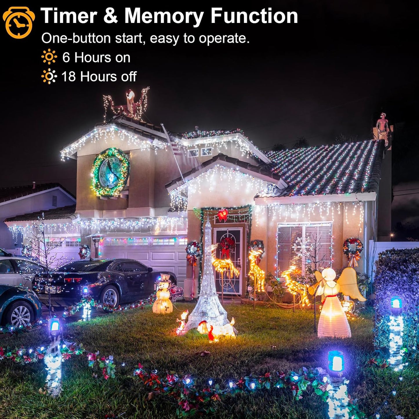 99ft 1216 LED Icicle Christmas Lights Outdoor - 8 Modes Icicle Lights with 228 Drops, Waterproof Plug in Fairy Curtain Light with Timer Memory for Party Holiday Wedding Decorations, Cool White