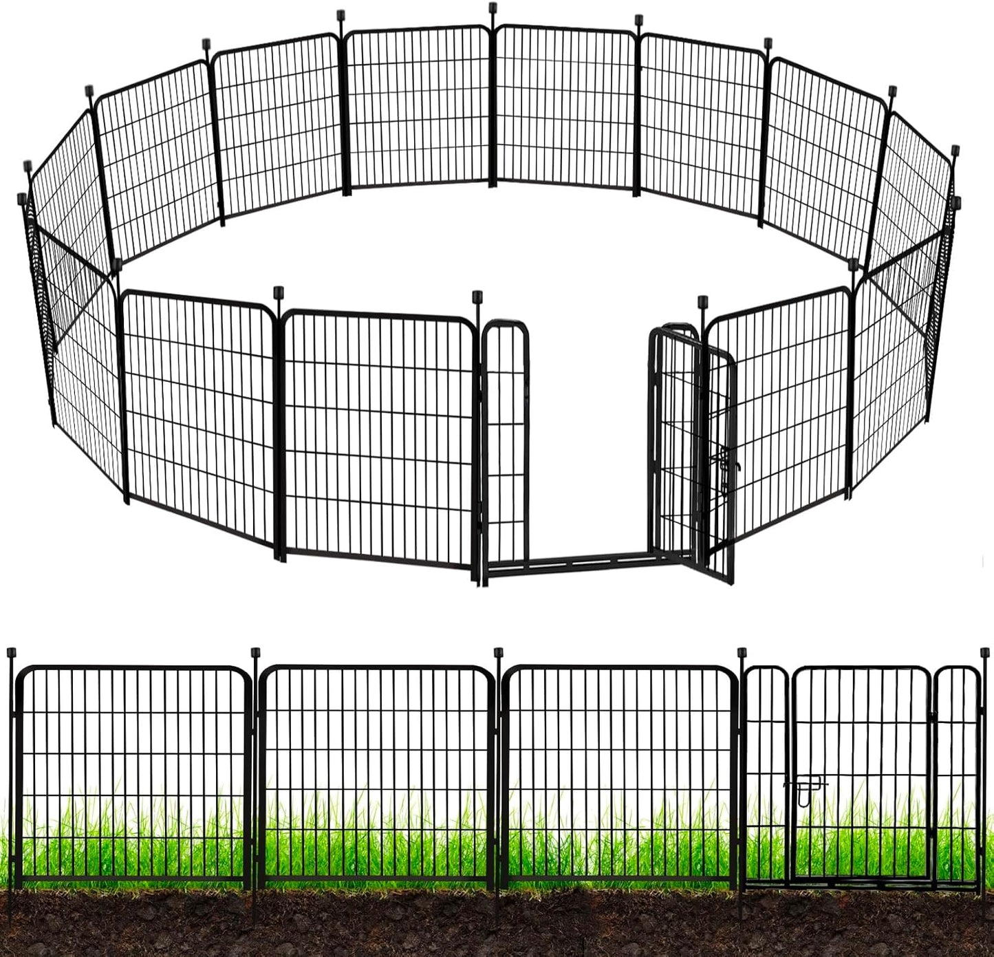 ADAVIN Tall Garden Fence 54 in(H)×22.1 Ft(L),10 Panels Dog Fence Outdoor for Yard, Heavy Duty Iron Metal Fence with Gate Low Threshold, No Dig Fences Panels, Animal Barrier Fences, Black