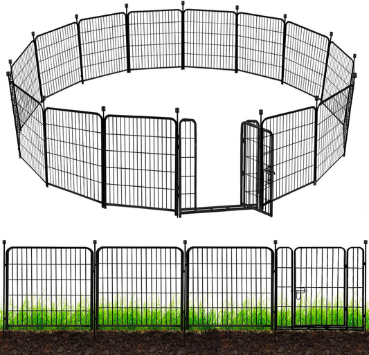 ADAVIN Tall Garden Fence 54 in(H)×22.1 Ft(L),10 Panels Dog Fence Outdoor for Yard, Heavy Duty Iron Metal Fence with Gate Low Threshold, No Dig Fences Panels, Animal Barrier Fences, Black