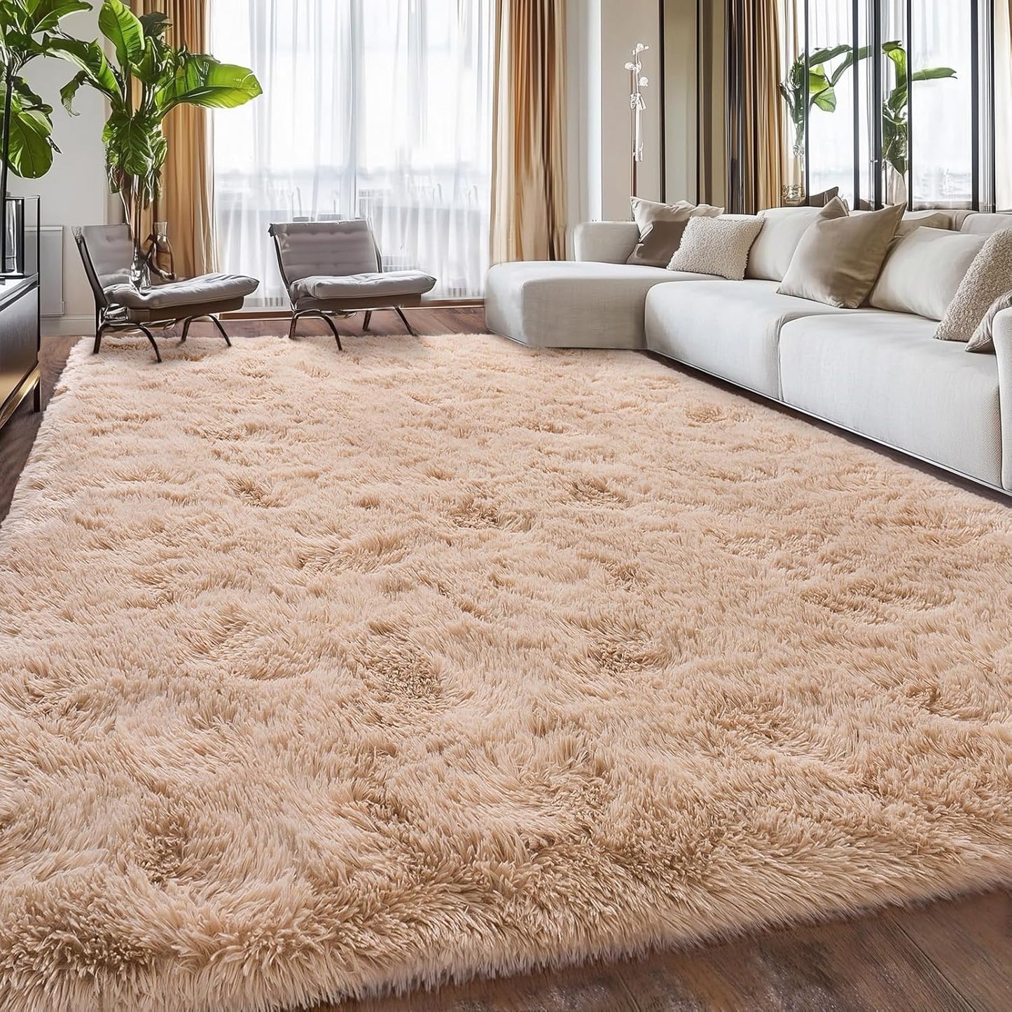 Rezutan Fluffy Rug for Living Room Bedroom,Soft Large Comfy Modern Shaggy Fuzzy Kids Rug for Living Room, Plush Indoor Nursery classroo Home Decor Bedside with Non-Slip Bottom,Camel, 8X10 Feet
