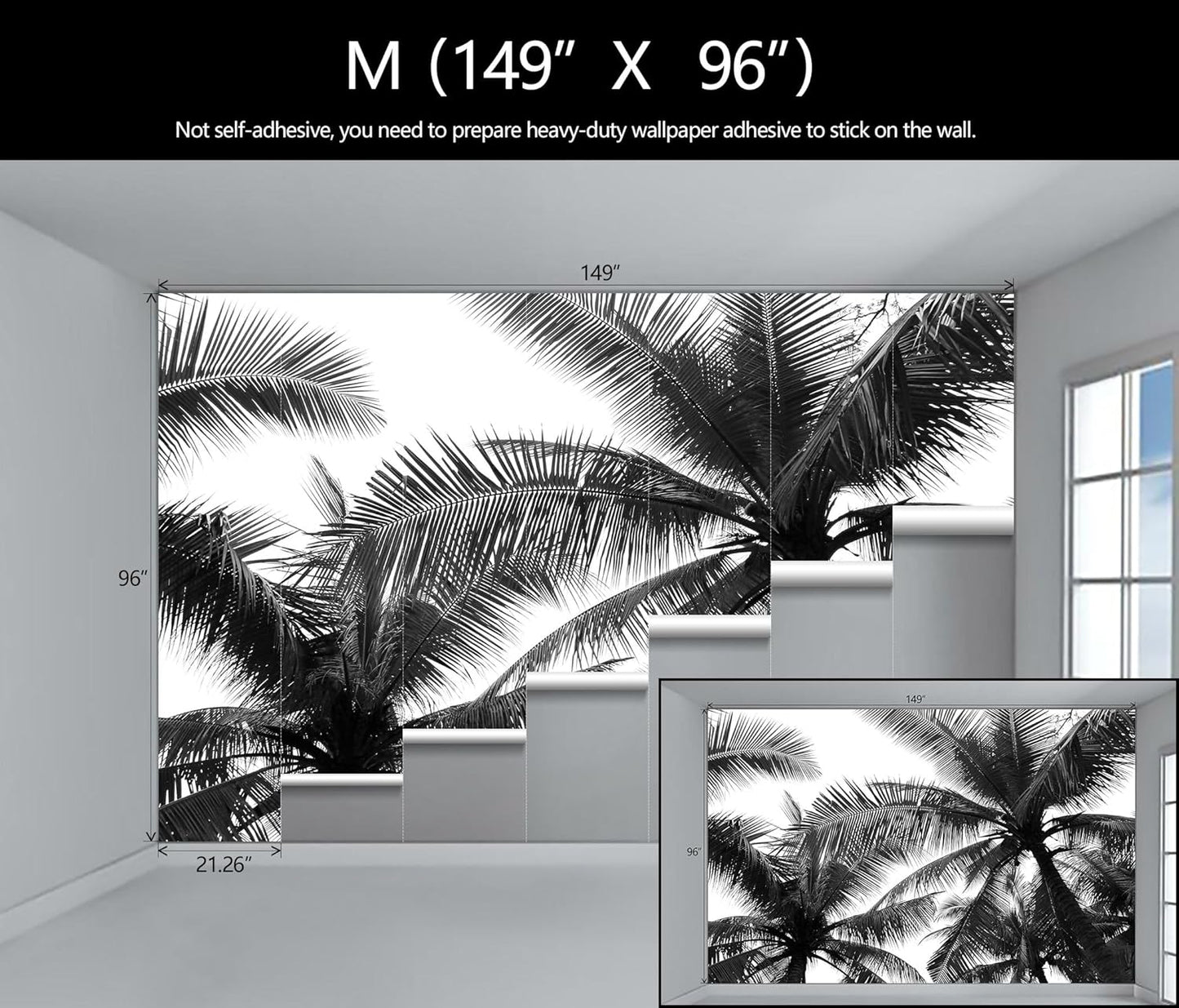 Black Palm Tree Wallpaper Bedroom Beautiful Tropical Plant Leaf Wall Mural Living Room (Not Peel and Stick)