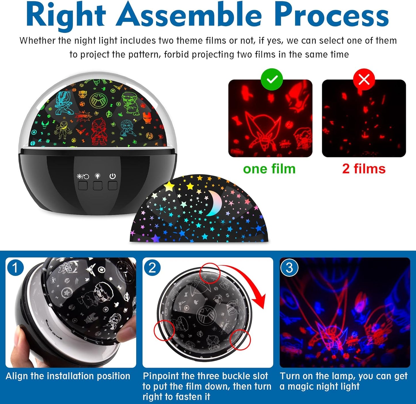 Superhero Night Light Projector for Boy,Kids Night Lights with Hulk and Star Theme,360 Degree Rotation,15 Mode Color Changing,Birthday Gift Toys