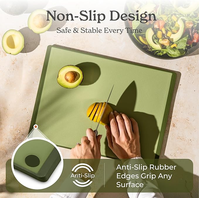 SMIRLY Plastic Cutting Board Set 3 Pieces, Non-Slip Dishwasher Safe Chopping Boards for Kitchen, Green
