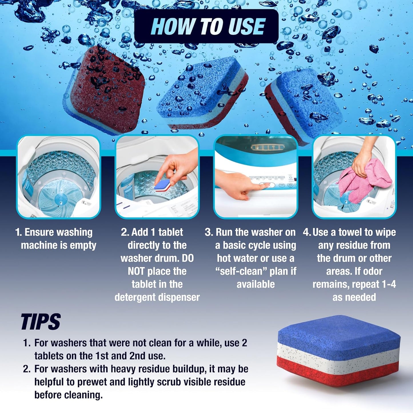 Washing Machine Cleaner Tablets 28 Pack for HE Top Load - Eco Friendly Washer Machine Cleaning Tablets - 3 Layers Septic Safe Wash Machine Full Deodorizer Descaler Protector - 1 Plus Year Supply