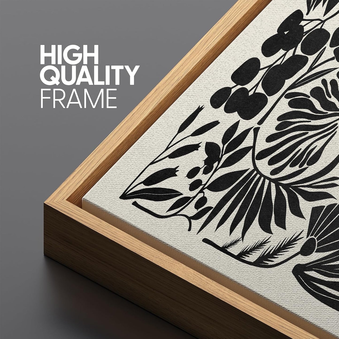 MUDECOR Large Framed Canvas Print Wall Art Monochrome Botanicals Black and White Floral Illustrations Antique Retro Fine Art Illustrations Decorative Colorful for Bedroom - 60"x20"