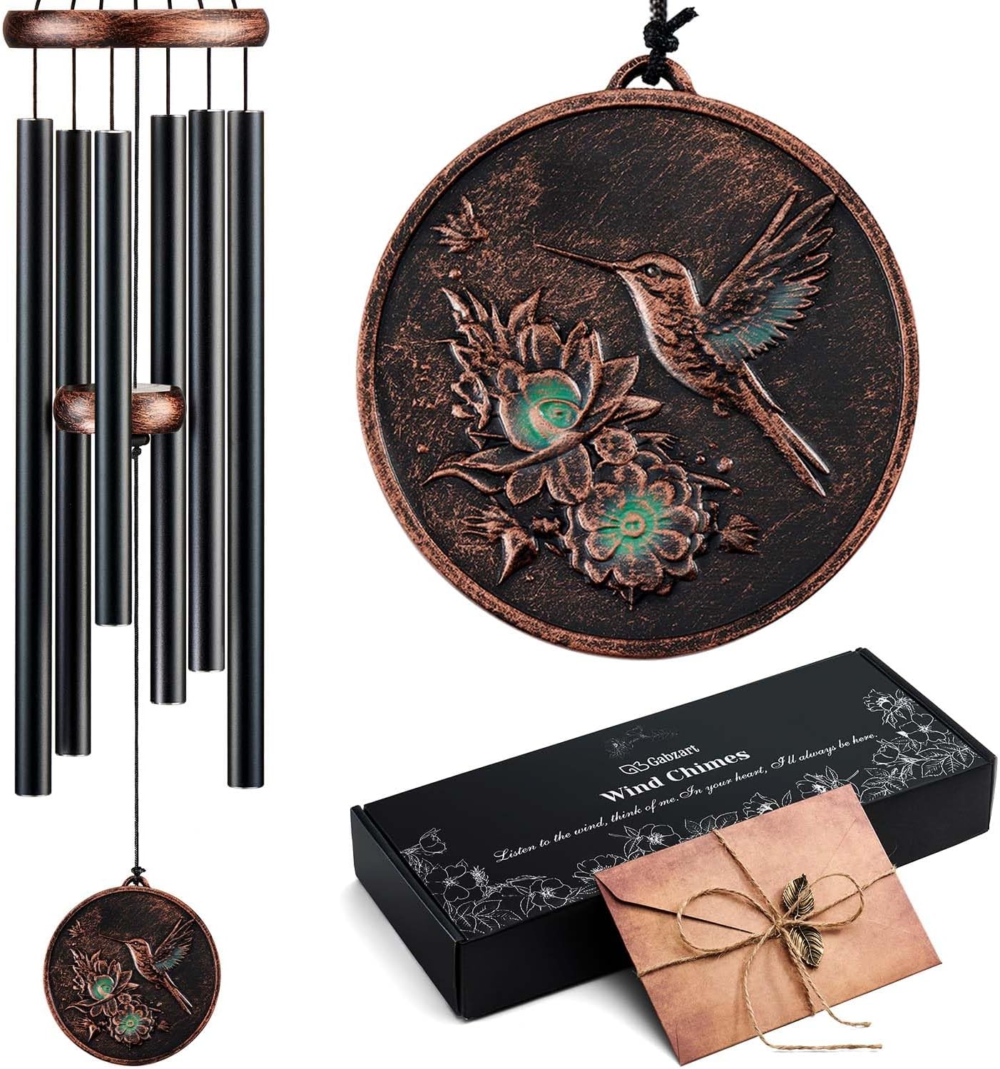 Wind Chimes for Outside, Hummingbird Deep Tone Vintage Wind Chime Outdoor Clearance, Sympathy/Memorial/Festivals/Birthday Gift for Mom Dad Grandma, Home Garden Patio Decor (34" Hummingbird)