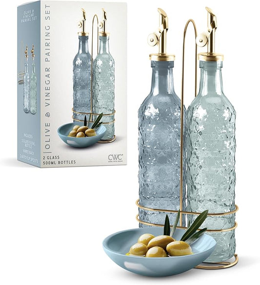 COOK WITH COLOR Glass Olive Oil Bottle Dispenser - 2 Pack- 17oz Oil and Vinegar Cruet - Olive Oil Carafe Decanter for Kitchen