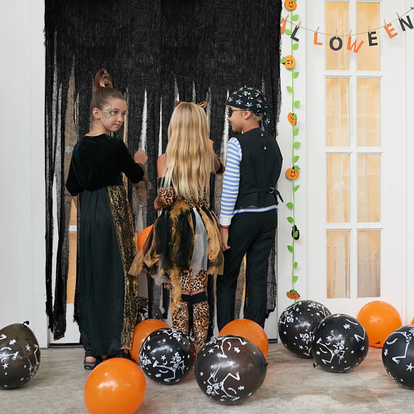 Sfcddtlg 2 Pcs Halloween Door Curtain Decorations - 85 x 59 Inch Black Creepy Doorway Curtain - Scary Spooky Curtain Cloth for Halloween Party Haunted House Decoration