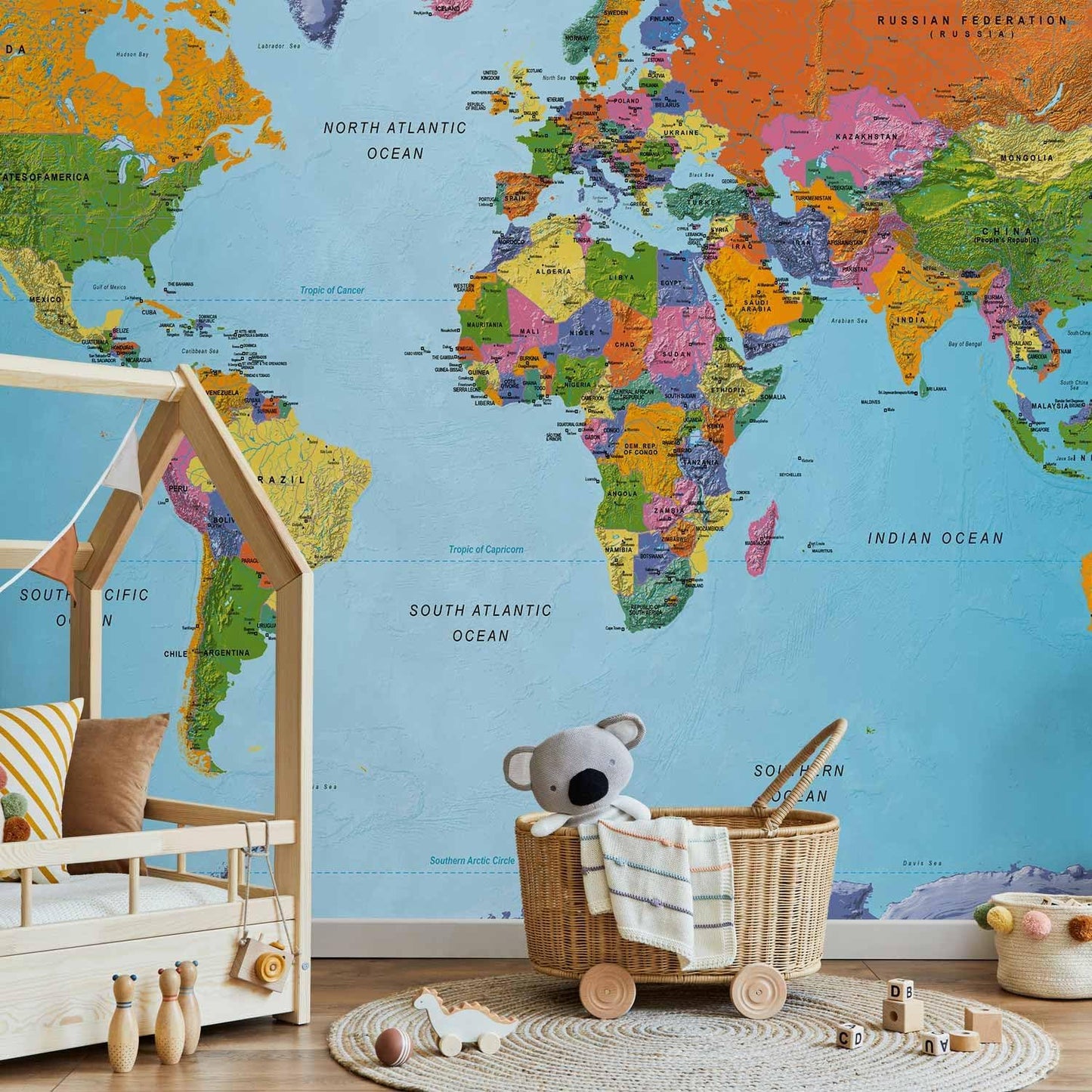 artgeist Premium Wall Mural World Map 157x110 in - XXL Non-Woven Wallpaper Fleece Wall Decor Photo Print Picture Image Design Home Map of The World k-A-0095-a-a