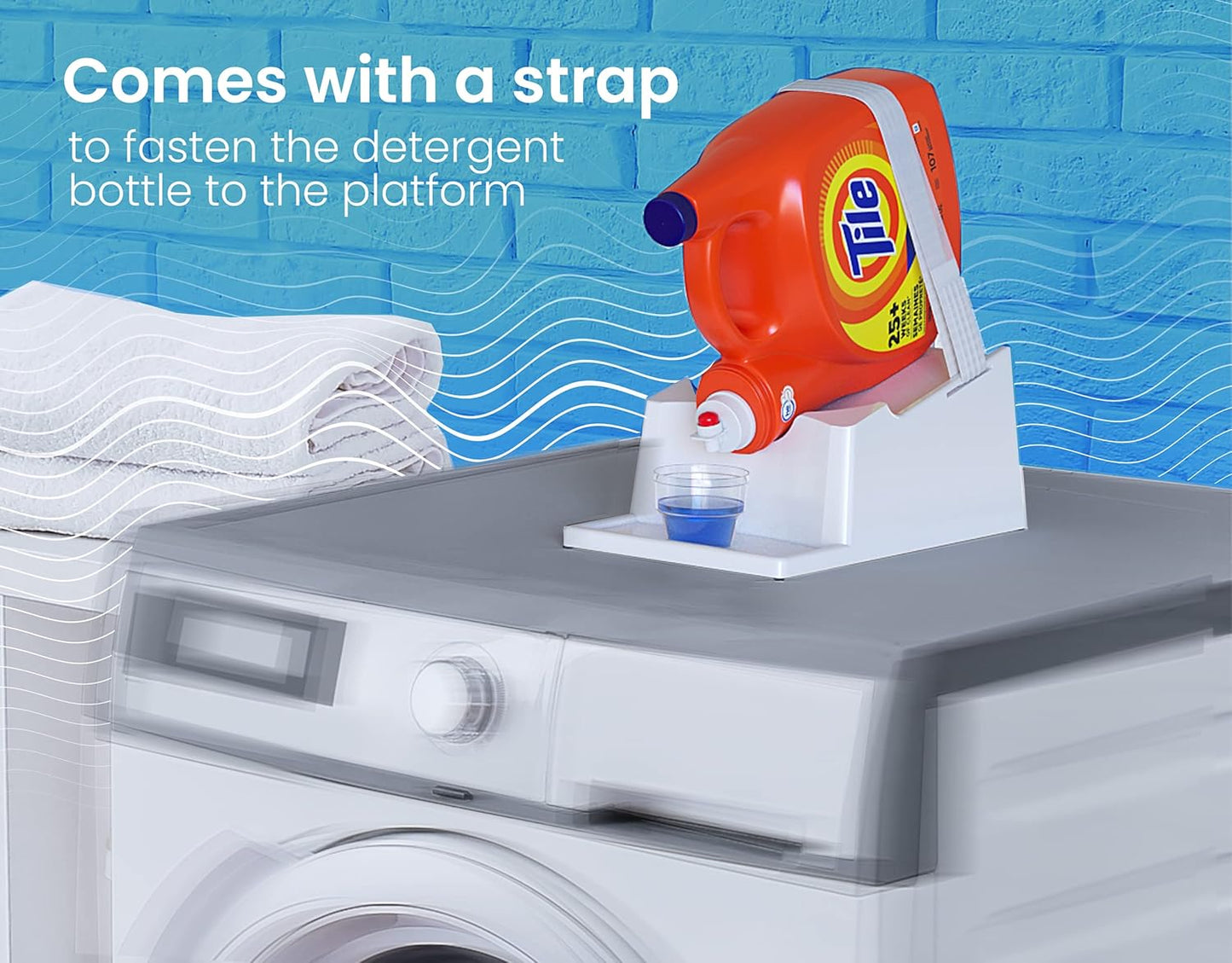 TidyFriend 3 Pack Liquid Laundry Detergent Holder Stand with Drip Tray & Rubber-Grip Feet, Stand for Laundry Room Organization and Storage, Fabric Softener Dispenser with Cup Holder (White)