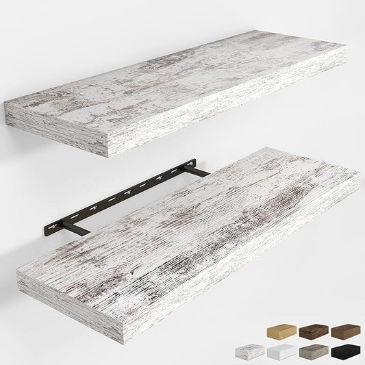 RICHFOCUS 36Inch Floating Shelves for Wall 2 Pack Shelves for Bedroom|Kitchen|Bathroom Wall Mounted Rustic Distressed Wood Floating Shelf with Invisible Brackets for Books|Storage|Decor, Rustic