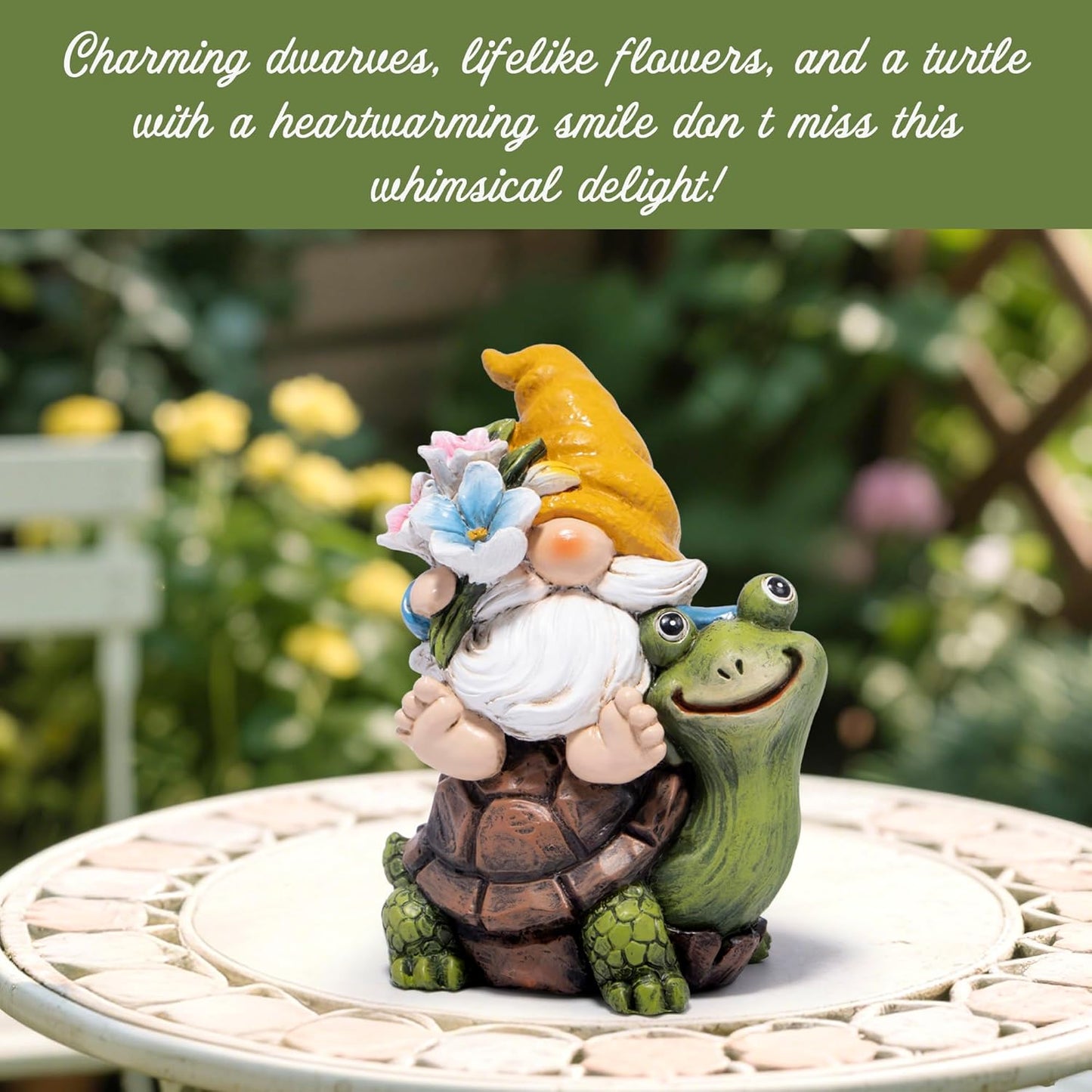 Hodao Spring Garden Gnome Decoration Flower Animal Ornaments Decor Gifts Spring Gnomes for Garden Decorations Summer Elf Figurine Gifts for Mom Outdoor Decor (Yellow)