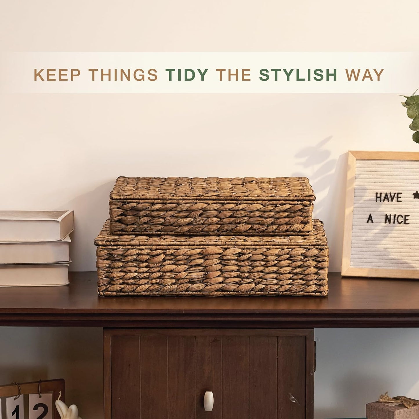 Set of 2 Decorative Storage Boxes With Lids for Home Decor, Shelves