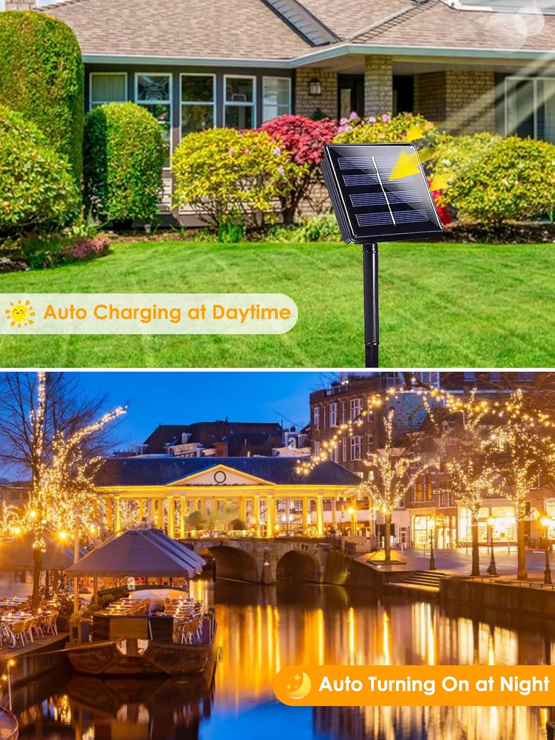 6pk Warm White Solar Christmas Lights Outdoor Waterproof, 600 LED 198FT Solar Powered LED String Lights Green Wire with 8 Modes, Solar Fairy Lights for Xmas Tree Party Wedding Garden Fence Decorations