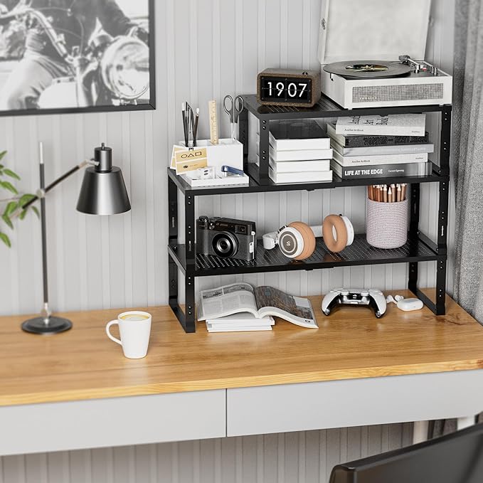 Expandable Spice Rack,Stackable Storage for Cabinet, Multi-Functional Kitchen Shelving,Height-Adjustable,Sustainable Organizer Solution(1Pack/Black/Large)