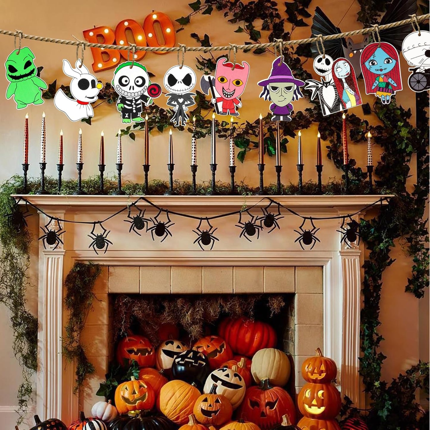 36 PCS Halloween Christmas Night-mare Ornaments Decorations, Halloween Christmas Wooden Hanging Ornaments Set, Night-mare Theme Ornaments for Tree Home Indoor Party Decor