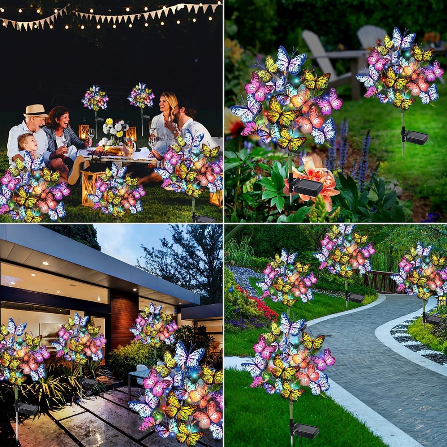 Solar Garden Lights Outdoor Waterproof Decorative Solar Lights Outdoor 8 Pack with 176 LED 136 Butterfly Flower Garden Decor Yard Decorations Patio Lawn, Gifts for Mother's Day Mom Women