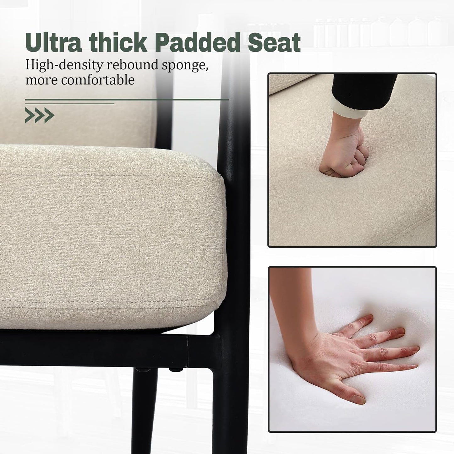 Modern Accent Chairs Set of 2 for Living Room Bedroom Mid Century Arm Chairs Upholstered Office Accent Chairs Comfy Waiting Room Chairs with Metal Frame, Beige