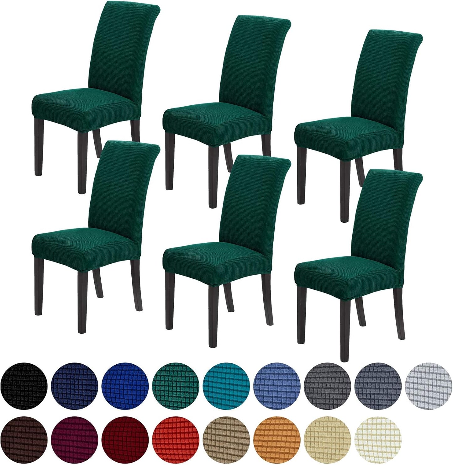 Howhic Chair Covers for Dining Room Set of 6, Stretchy Dining Chair Covers, Textured Jacquard Kitchen Chair Slipcovers, Classy Decor for Home and Banquet (Hunter, 6 Pack)