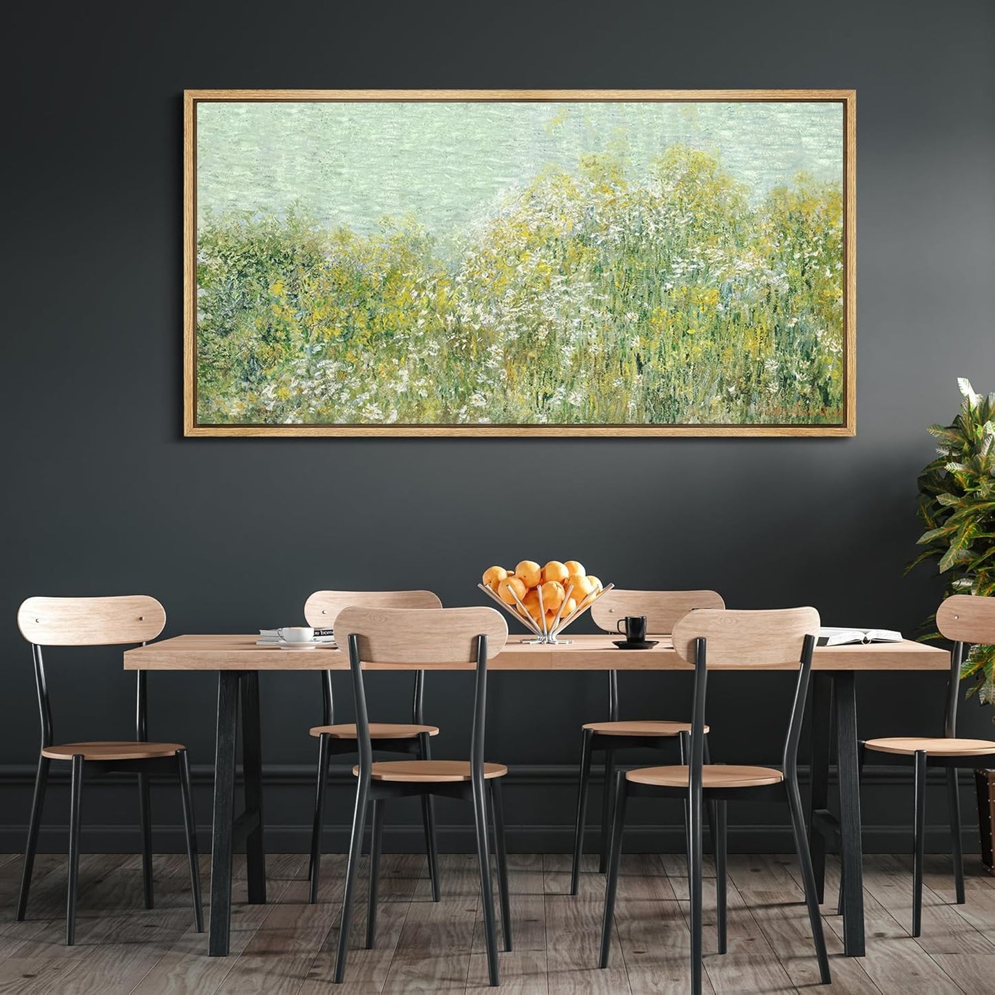 MUDECOR Extra Large Framed Canvas Print Wall Art Lush Summer Garden with Blooming Trees Antique Retro Fine Art Illustrations Decorative Colorful for Bedroom - 60"x30"