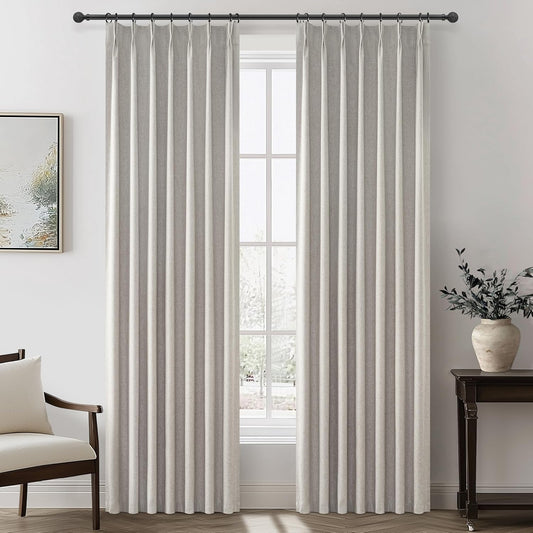 Natural Melange Pleat Room Darkening Curtains 84 Inch Length 2 Panels Set for Living Room, Linen Look Memory Trained Pinch Pleated Bedroom Drapes Thermal 84 Inch Blackout Curtain 40"Wx84"Lx2Panels