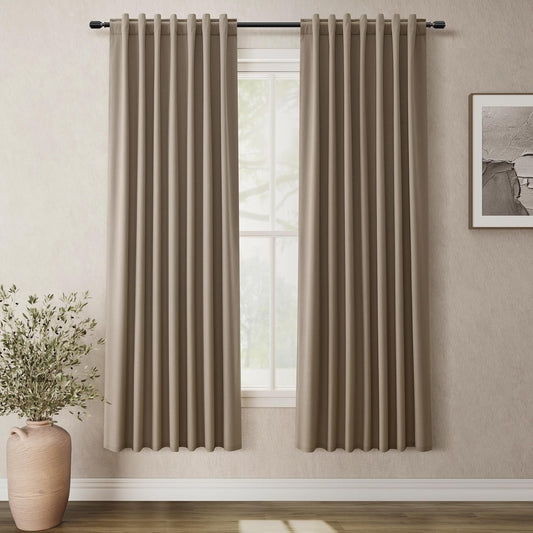 BOODII Linen Blackout Curtains for Bedroom 72 Inch Length 2 Panels Set Room Darkening Curtains Dark Brown Black Out Curtain Neutral Thermal Insulated Living Room Nursery Drapes Back Tab 52x72