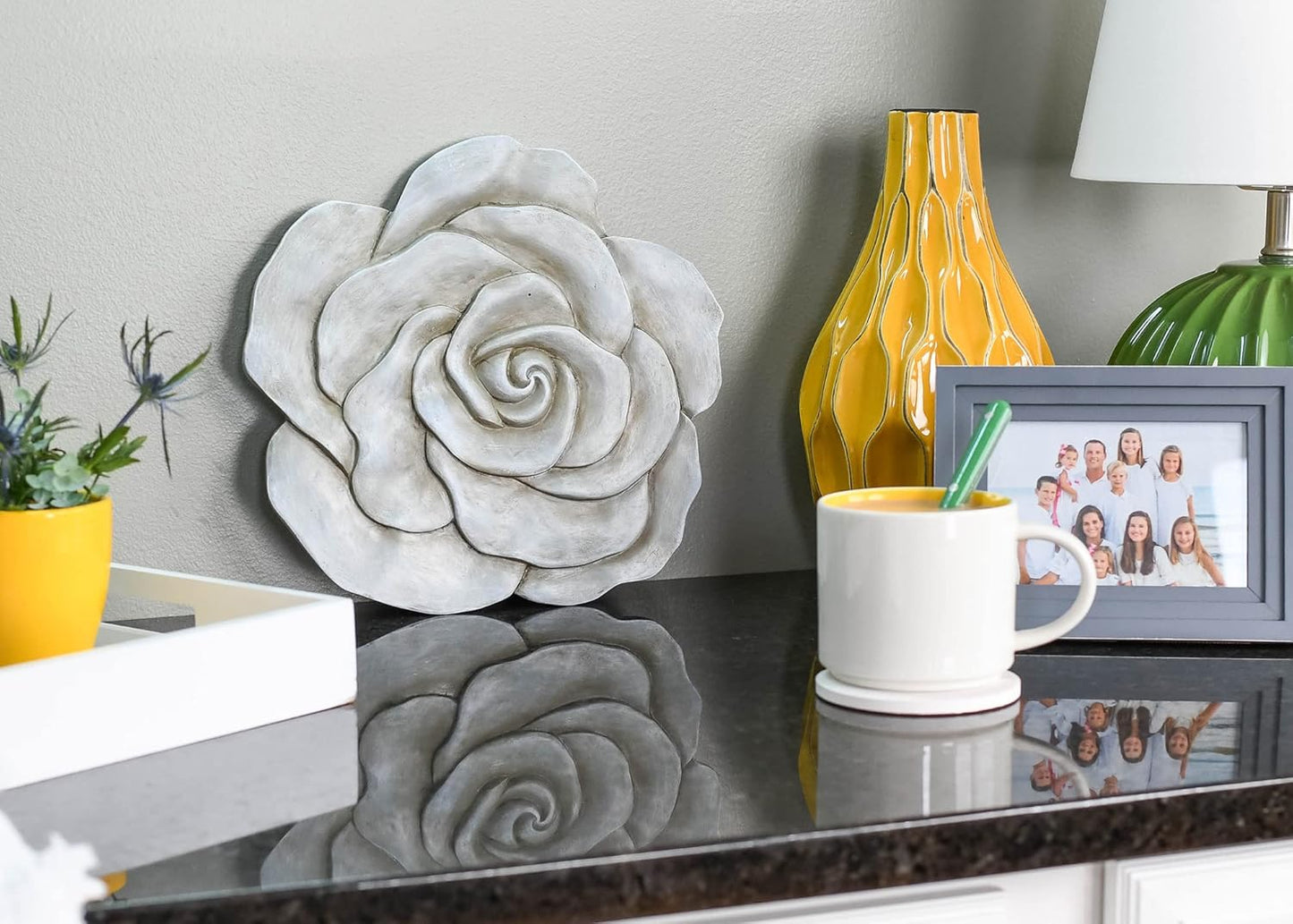 NAT & Jules Rose Flower Shaped Dimensional Indoor Outdoor 12 inch Cast Resin Decorative Garden Stepping Stone, Patio, Walkway Sculpture Yard Art, Stone Grey