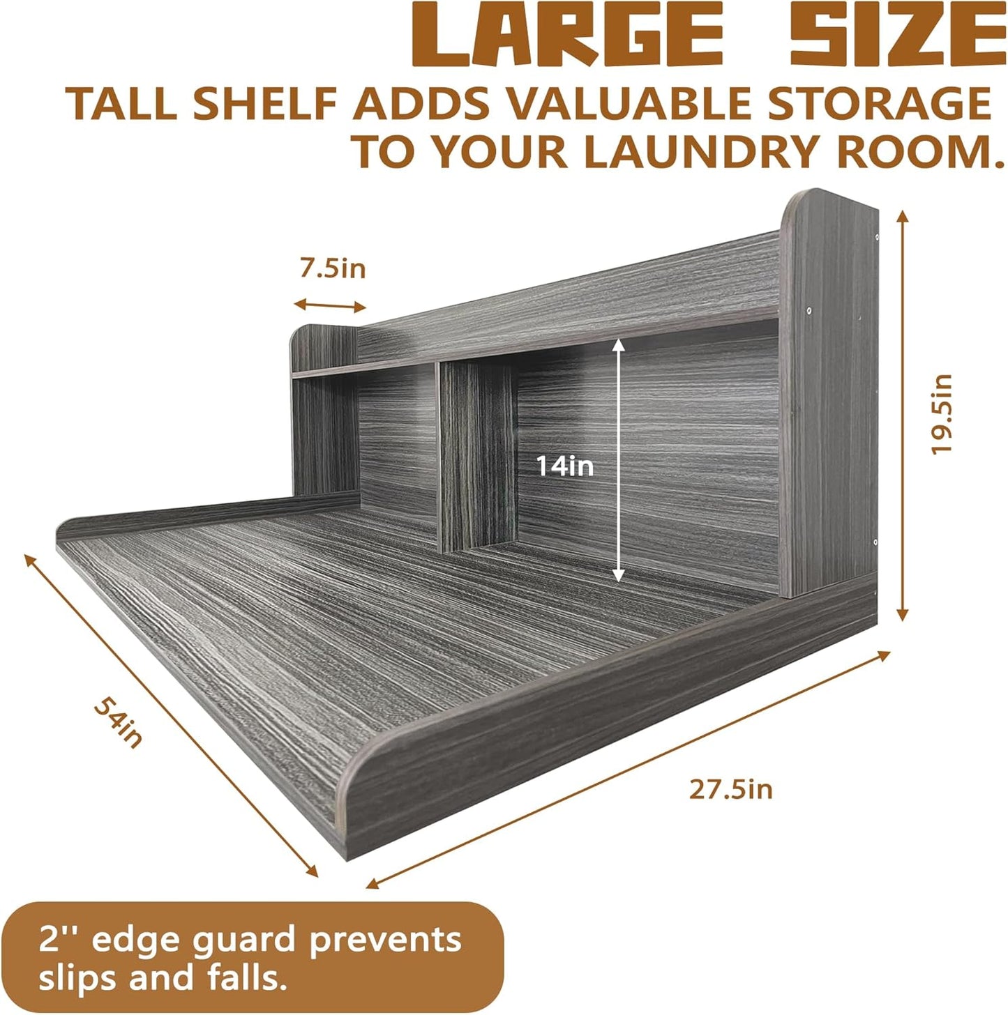 Royxen 2-Tier Washer Dryer Countertop,19.5"H Wood Washer and Dryer Topper with Shelf,Laundry Countertop Over Washer and Dryer, Universal Fit for Laundry Room Organization (Eucalyptus, 54"W X 27.5"D)