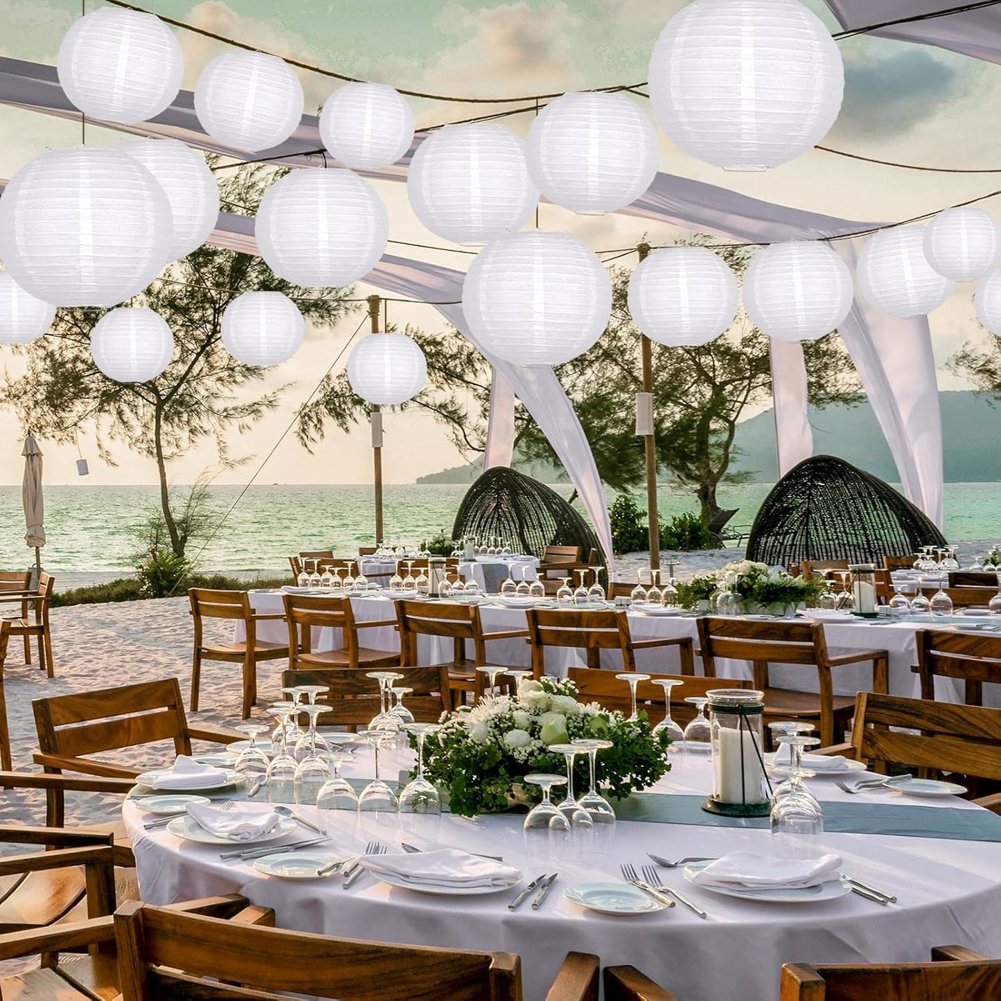 ADLKGG White Paper Lanterns Party Decorative, White Round Hanging Paper Lanterns Decorations for Graduation Wedding Engagement Birthday Party Decorations, 21pcs