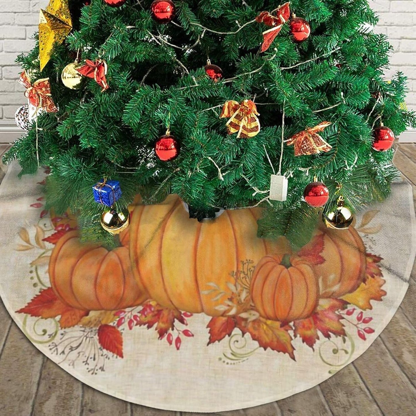 Christmas Tree Skirt,Fall Blessings Xmas Tree Skirt Rustic Farmhouse Tree Skirt for Christmas Decor Xmas Holiday Home Party Decorations48