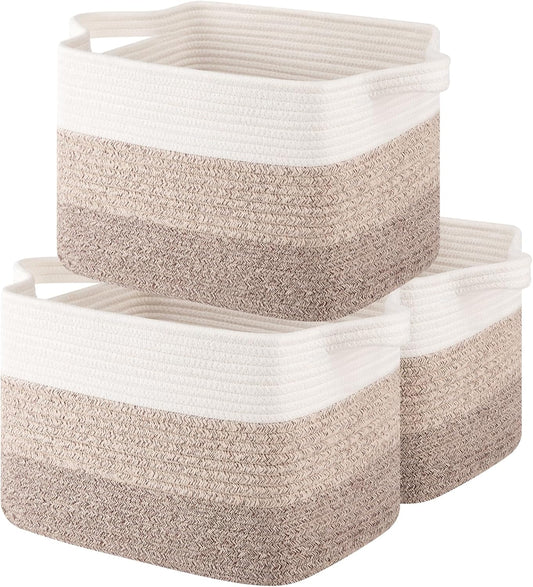 Storage Basket for Organizing, Woven Baskets for Storage, Rectangle Decorative Baskets for Shleves, Closet, Toys, Books, Nursery Organizer Bins - Pack of 3 (Gradient Yellow)