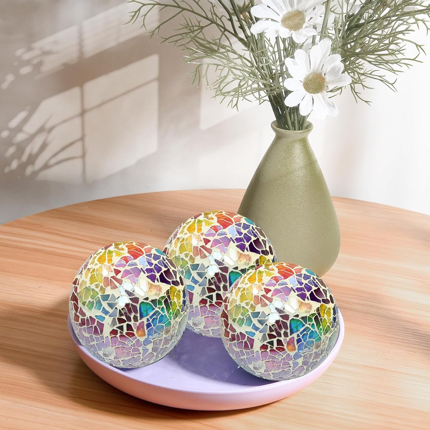 6pc Decorative Ball Set - 6cm Mosaic Glass Orbs Centerpiece Balls for Decorating Bowls, Vases, Tables & Wedding Parties (Colorful)