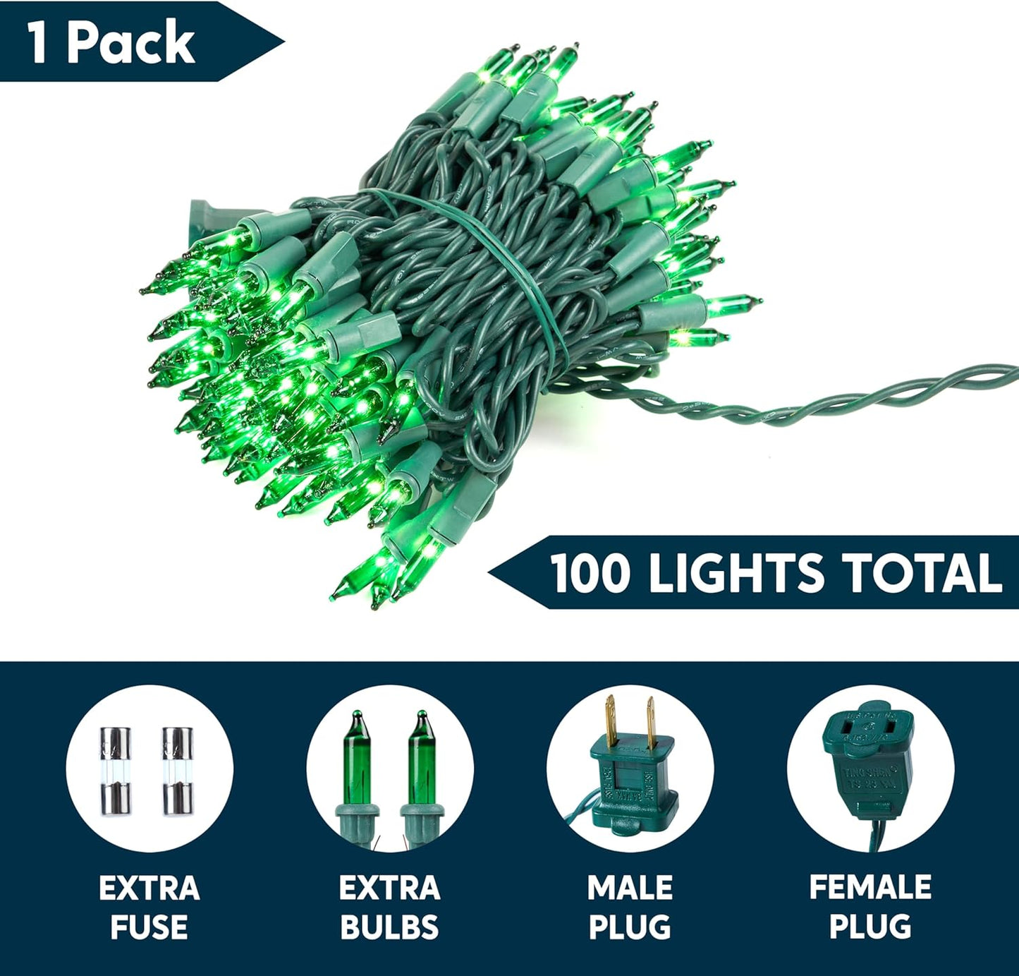 Joiedomi Green Christmas String Lights,100 Count 22.3FT Christmas Fairy Tree Lights Plug in for Indoor Outdoor Xmas Decorations Patio Holiday Theme Party Yard House,Green Wire