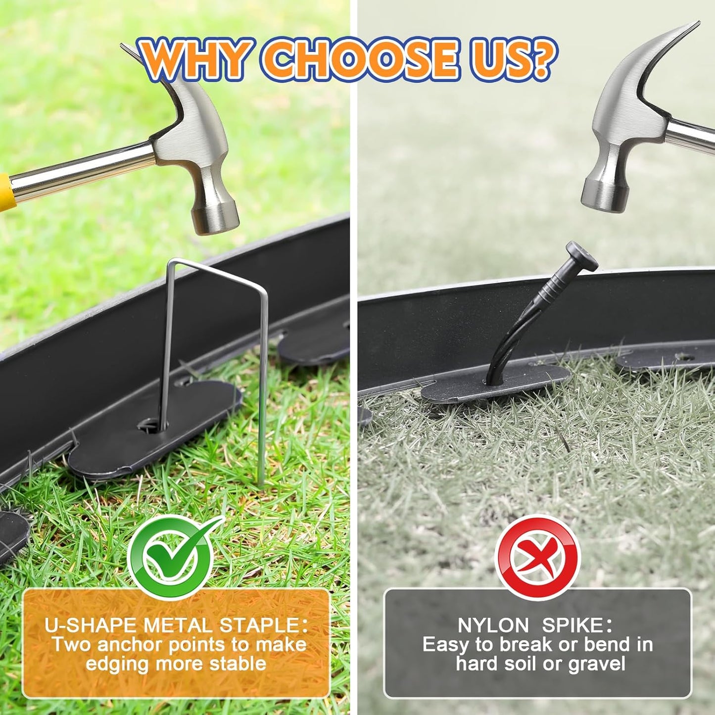 2 Inch x 33 FT (Multiple Sizes Available) Landscape Edging, Garden Edging Borders with 40pcs Upgrade Stakes, Flexible No Dig Plastic Garden Border for Lawn, Landscaping, Flower Beds, tree and Yard