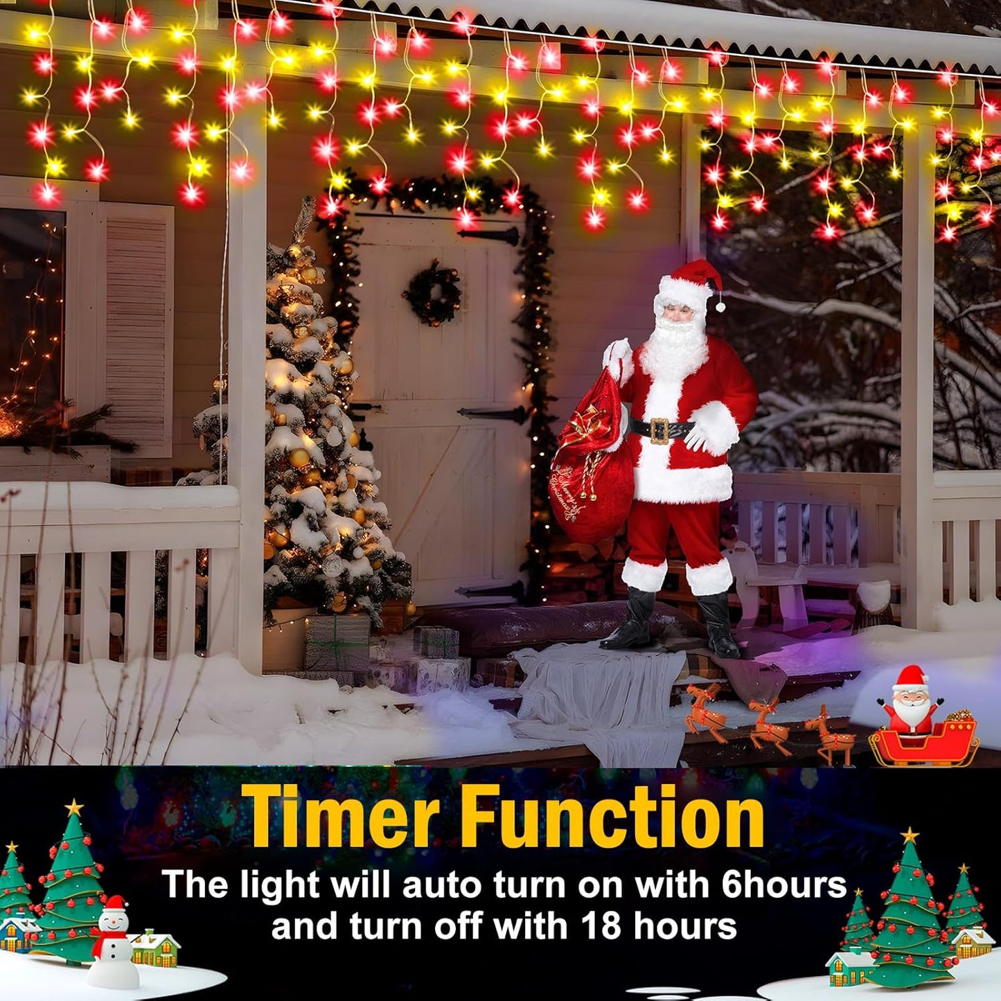 49FT Christmas Lights, 480 LED Ice Lights for Outside Clear Wire Twinkle Lights with 8 Modes Timer Waterproof for Christmas Party Tree Holiday Patio Yard Home Decor(Red and Warm White)