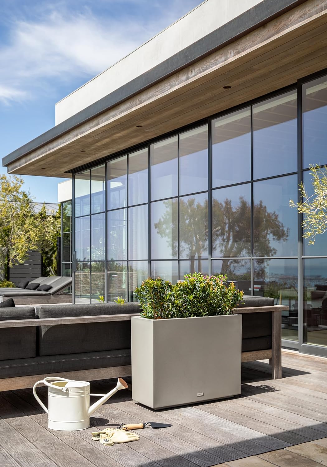 Veradek Block Series Span Plastic Planter - Tall Rectangular Planter for Indoor or Outdoor Patio/Porch | Durable All-Weather with Removable Insert Bucket | Modern Design for Plants, Flowers, Garden