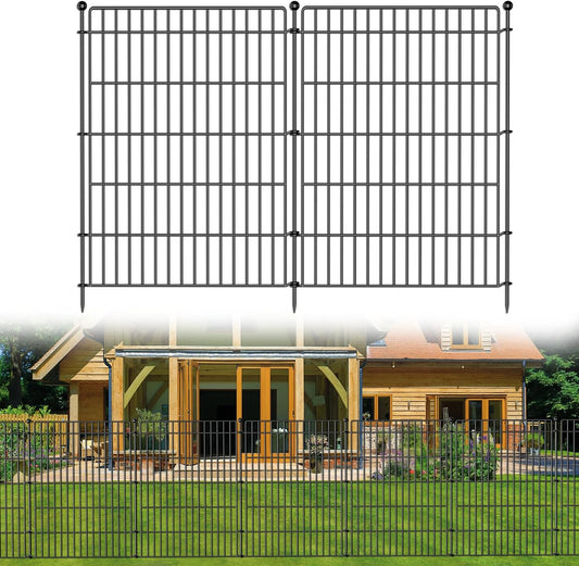 5 Panels No Dig Garden Fence Animal Barrier, 44in(H) × 11.8ft(L) Decorative Metal Outdoor Dog Fence, Rustproof Pet Fencing for Yard, Patio, Flower Bed -Temporary Fencing| Easy to Install