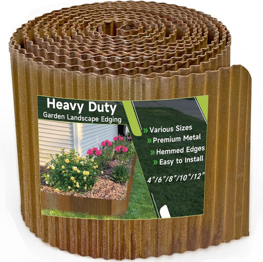 Corrugated Garden Edging, 8"×10Ft Pre-Rusted Landscape Edging & Lawn Edging Border, Metal Garden Border for Flower Beds, Garden，Lawn，Raised Beds & Tree Surrounds