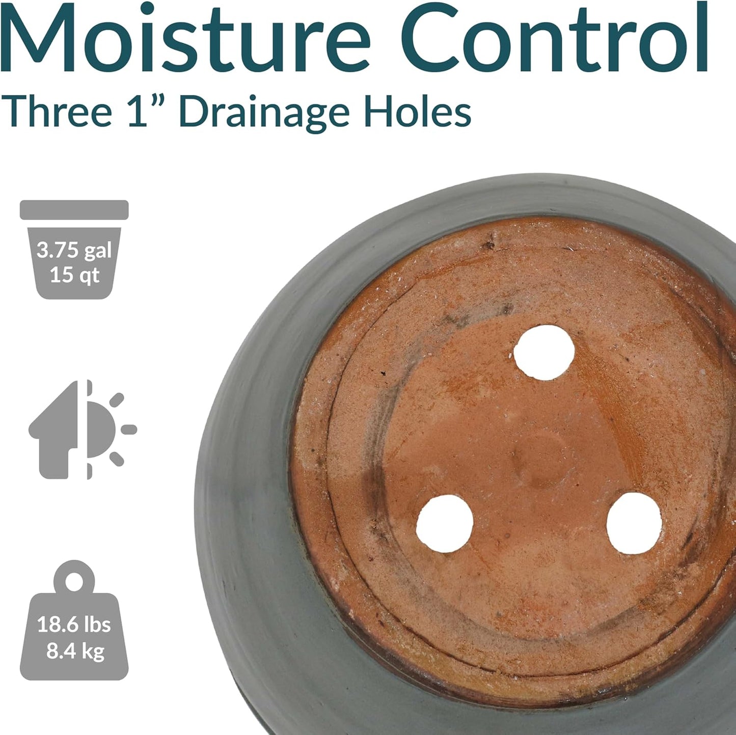 Sunnydaze Chalet Large Ceramic Plant Pot - Round Outdoor Glazed Ceramic Planter Pot with Drainage - Gray - 14.5"